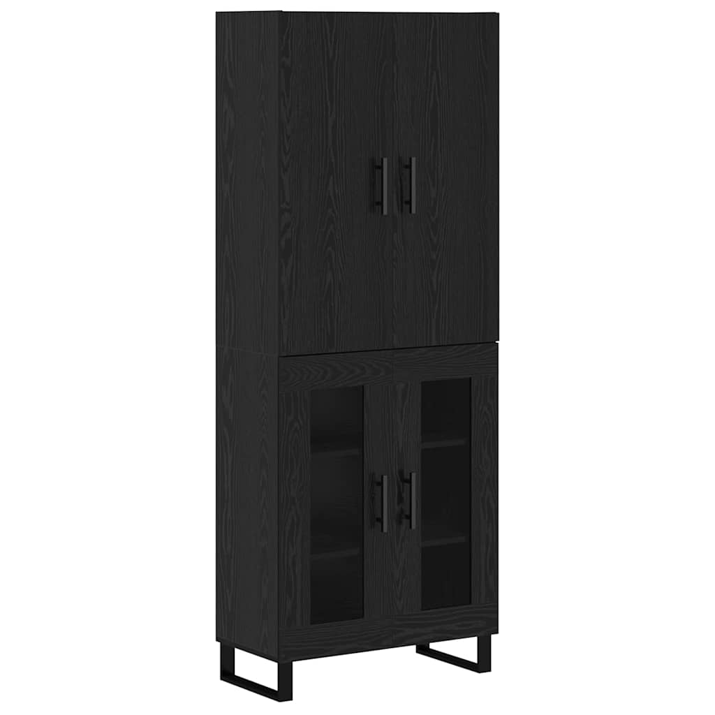 Highboard 2 stk. Sort eg 69,5 x 34 x 180 cm Ingeniørtræ og glas