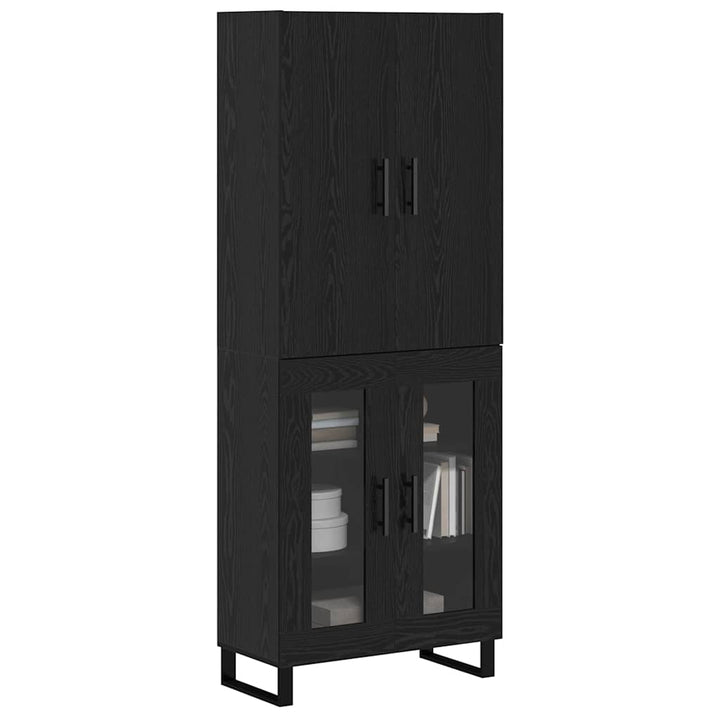 Highboard 2 pcs Sort eg 69,5 x 34 x 180 cm Ingeniørtræ og glas