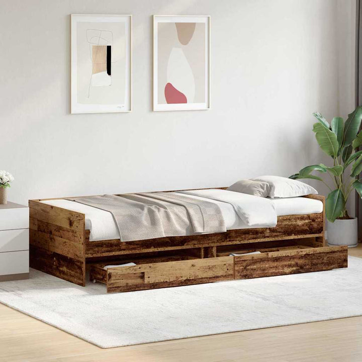 Sengestel med skuffe Gammelt træ 100 x 200 cm Massiv fyrretræ