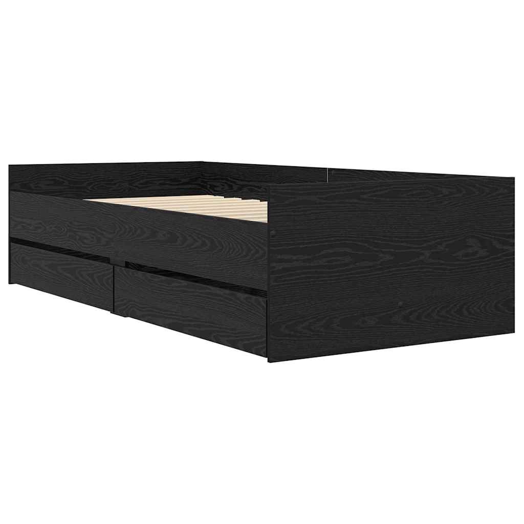Sengestel med skuffe Sort eg 100 x 200 cm Massiv fyrretræ