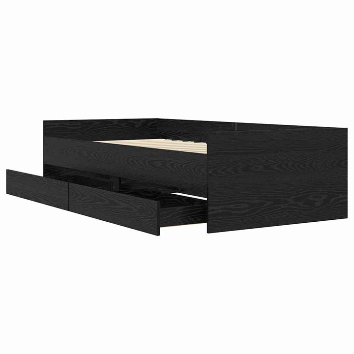 Sengestel med skuffe Sort eg 100 x 200 cm Massiv fyrretræ