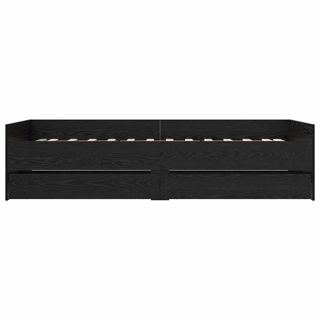 Sengestel med skuffe Sort eg 100 x 200 cm Massiv fyrretræ