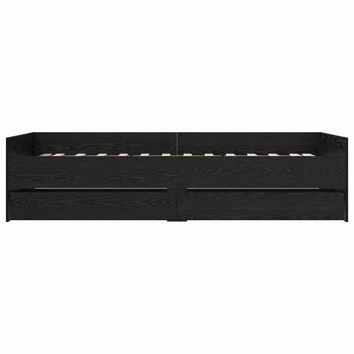 Sengestel med skuffe Sort eg 100 x 200 cm Massiv fyrretræ