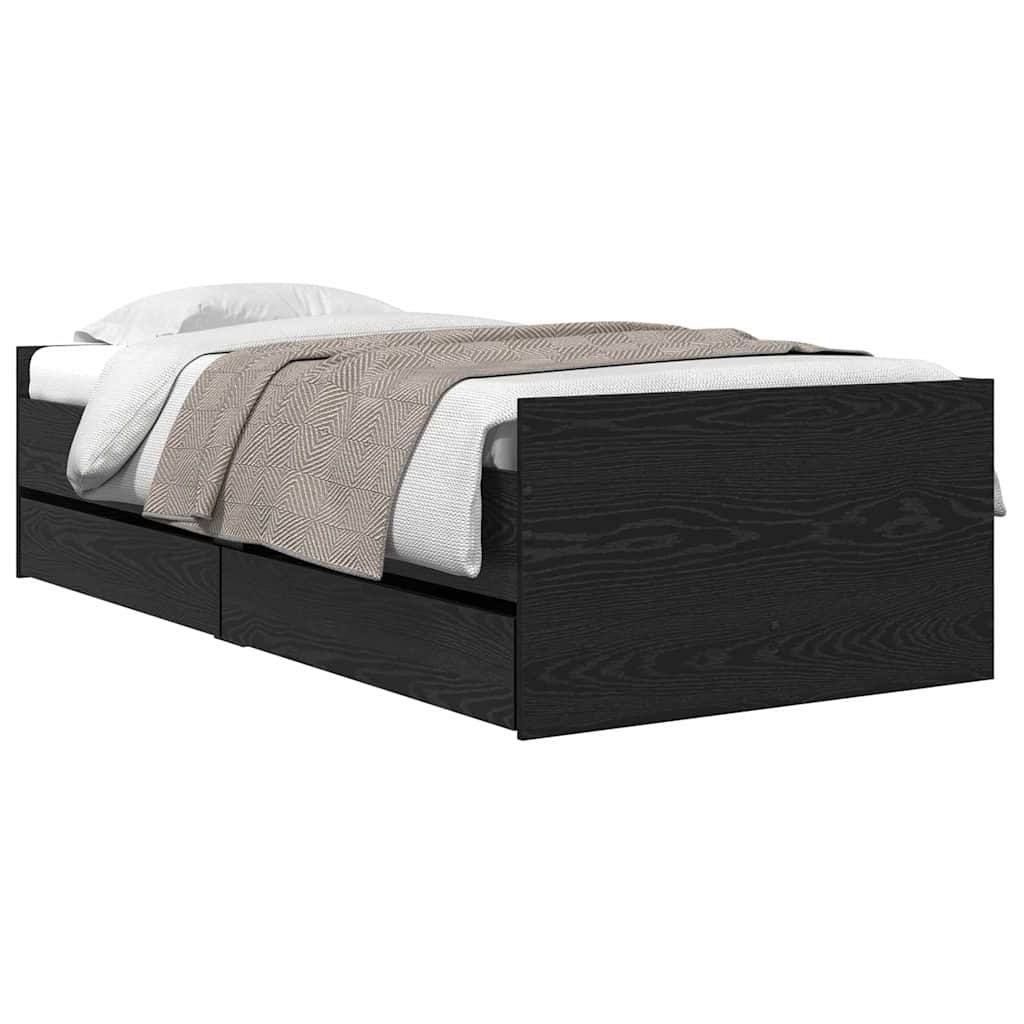 Sengestel med skuffe Sort eg 100 x 200 cm Massiv fyrretræ