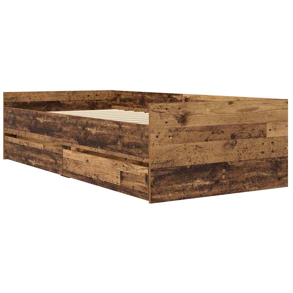 Sengestel med skuffe Gammelt træ 90 x 200 cm Massiv fyrretræ