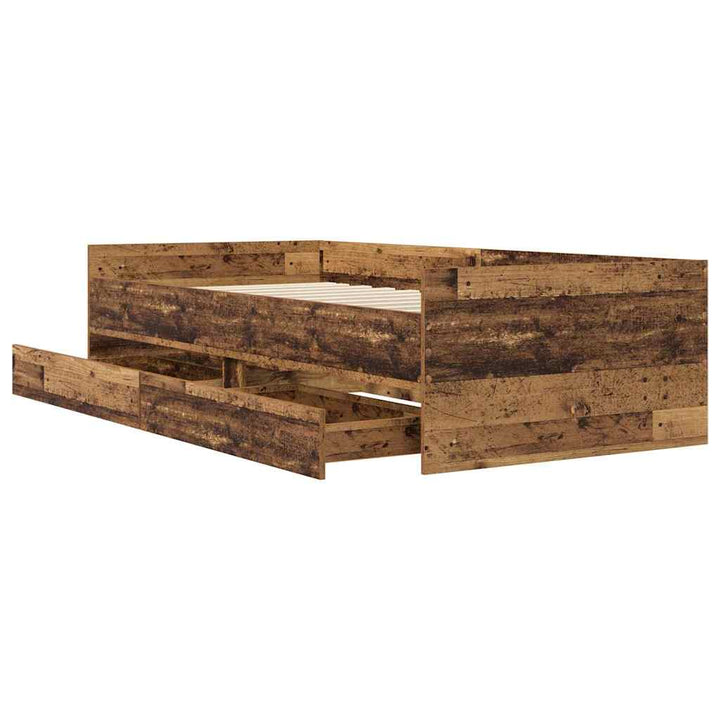 Sengestel med skuffe Gammelt træ 90 x 200 cm Massiv fyrretræ