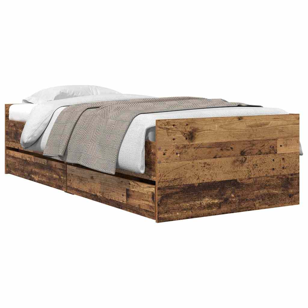 Sengestel med skuffe Gammelt træ 90 x 190 cm Massiv fyrretræ