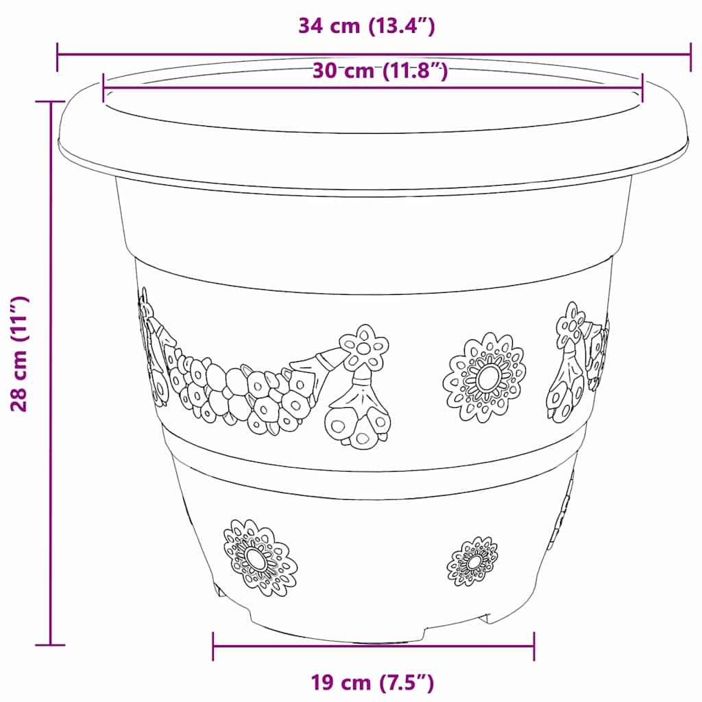 Rund Blomsterpotte 6 pcs Mursten Rød Ø 34 x 28 cm Plastik