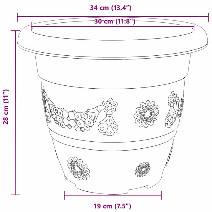Rund Blomsterpotte 6 pcs Mursten Rød Ø 34 x 28 cm Plastik
