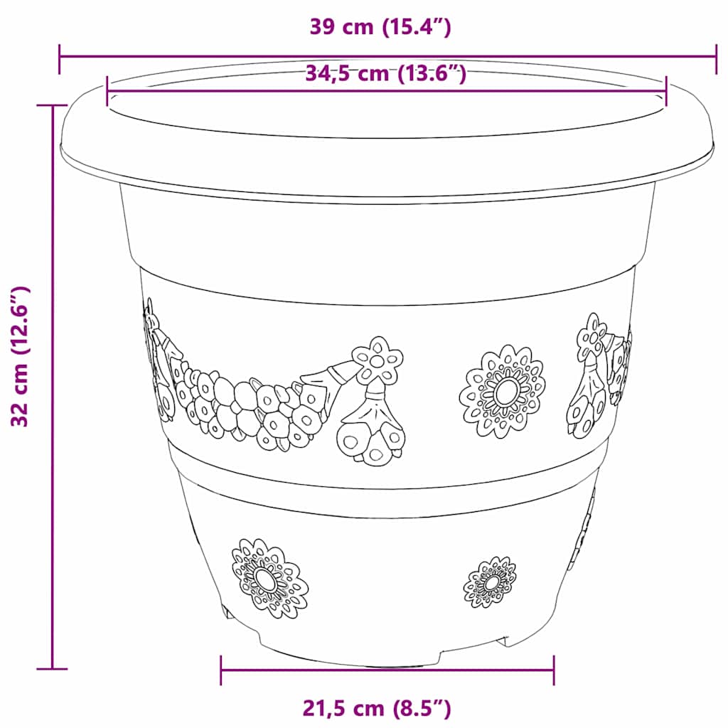 Rund Blomsterpotte 6 pcs Sort Ø 39 x 32 cm Plastik