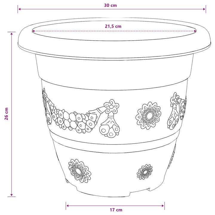 Rund Blomsterpotte 24 pcs Mursten Rød Ø 30 x 25 cm Plastik
