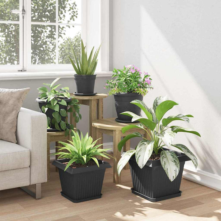 Firkantet Blomsterkrukke 6 pcs Sort 28,5 x 28,5 x 22 cm Plastik