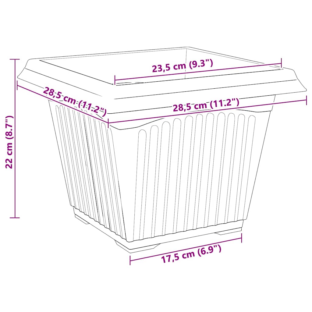 Firkantet Blomsterkrukke 6 pcs Sort 28,5 x 28,5 x 22 cm Plastik