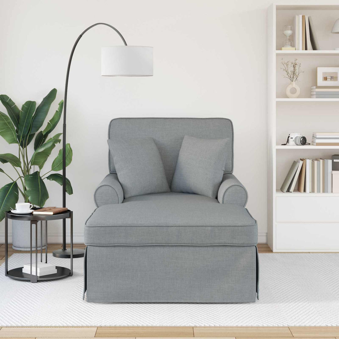 Chaise lounge med volant med pude med pude 3 pcs Lysegrå Stof