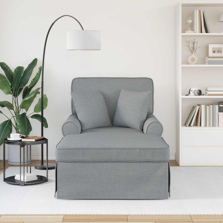 Chaise lounge med volant med pude med pude 3 pcs Lysegrå Stof