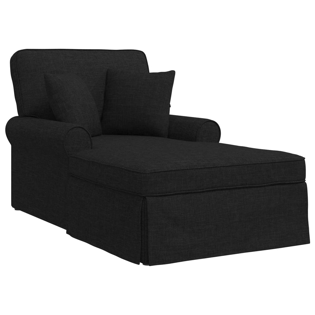 Chaise lounge med volant med pude med pude 3 pcs Sort Stof