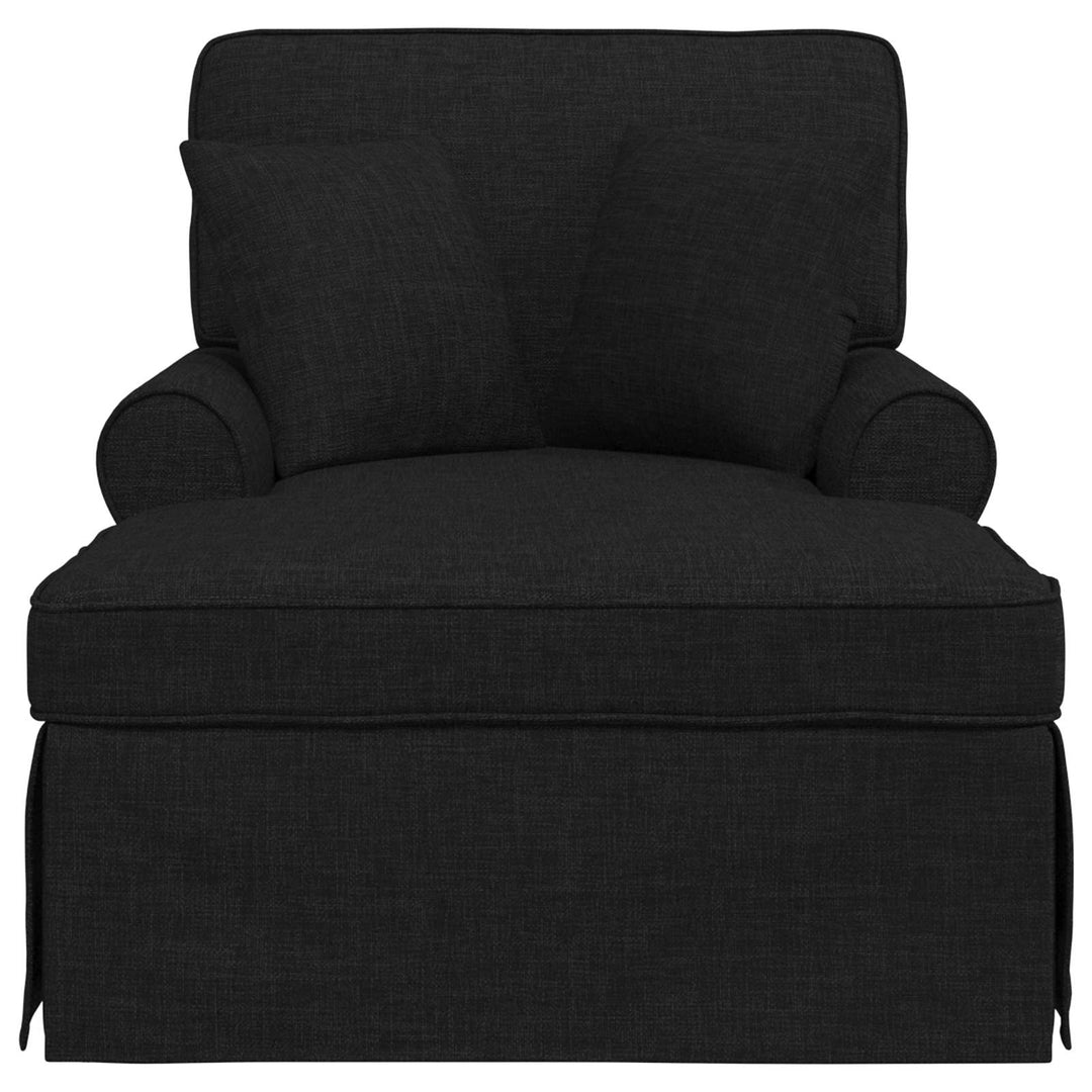 Chaise lounge med volant med pude med pude 3 pcs Sort Stof