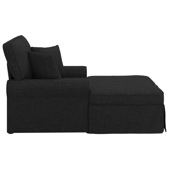 Chaise lounge med volant med pude med pude 3 pcs Sort Stof
