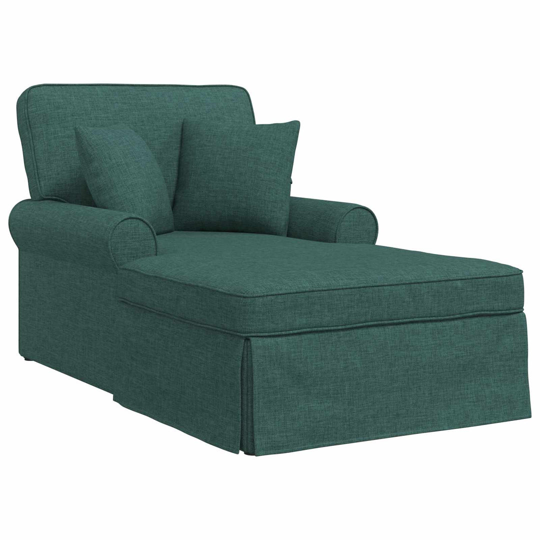 Chaise lounge med volant med pude med pude 3 pcs Mørkegrøn Stof