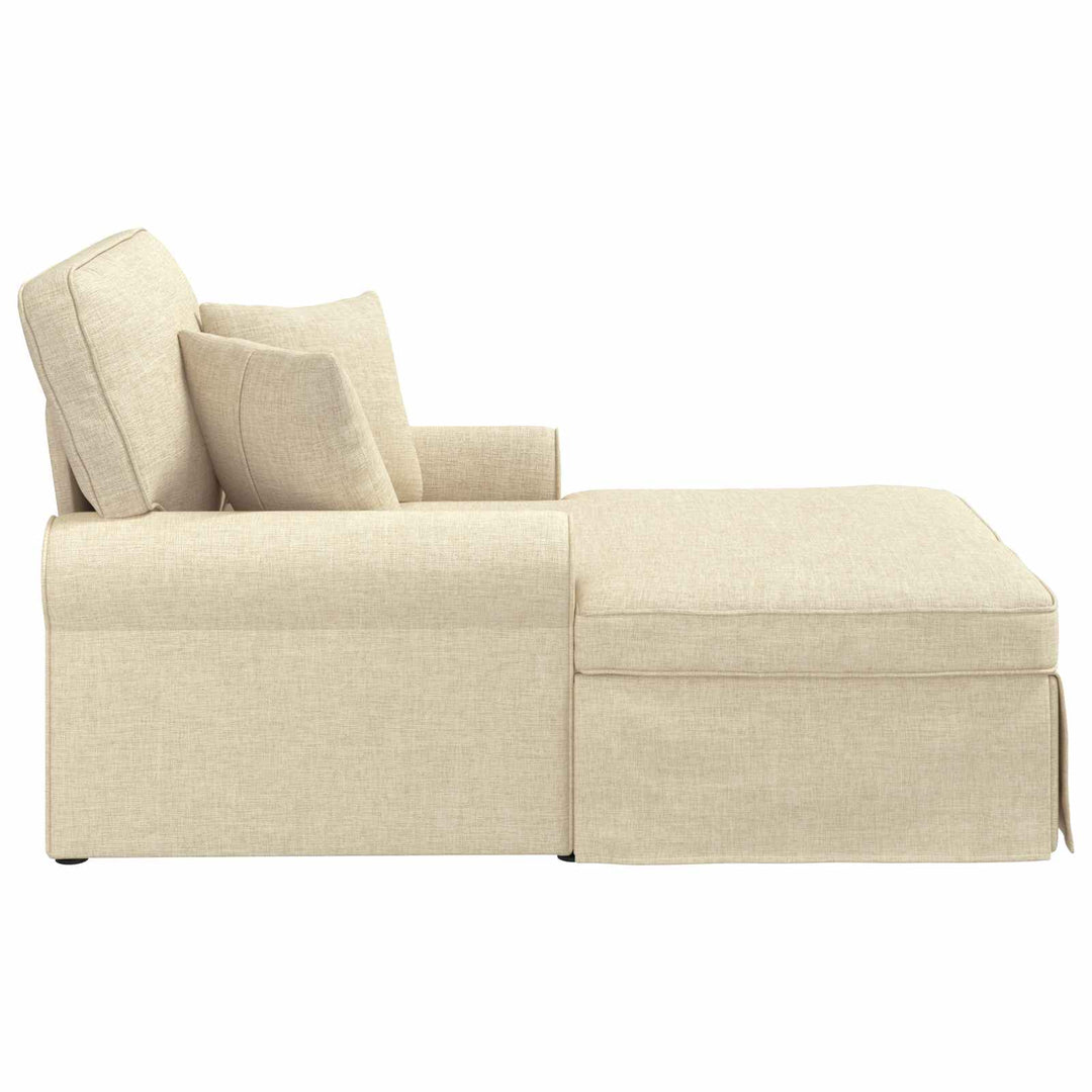 Chaise lounge med volant med pude med pude 3 pcs Creme Stof