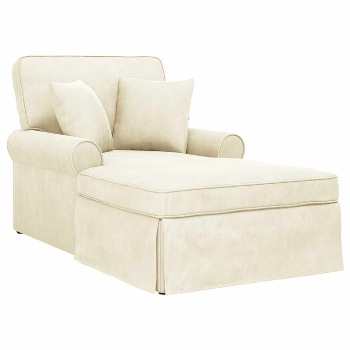 Chaise lounge med volant med pude 3 pcs Creme Velourstof