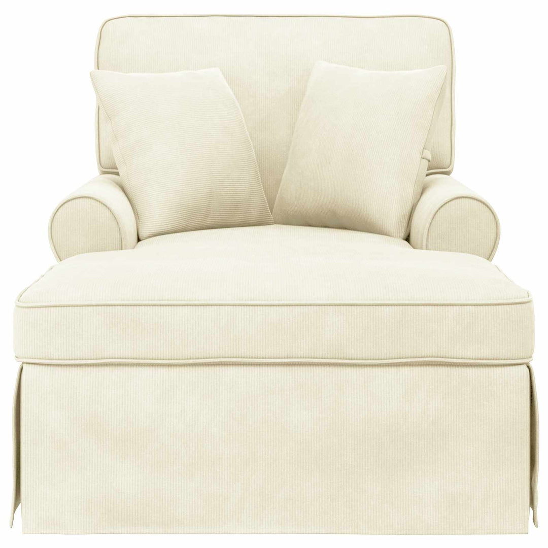 Chaise lounge med volant med pude 3 pcs Creme Velourstof
