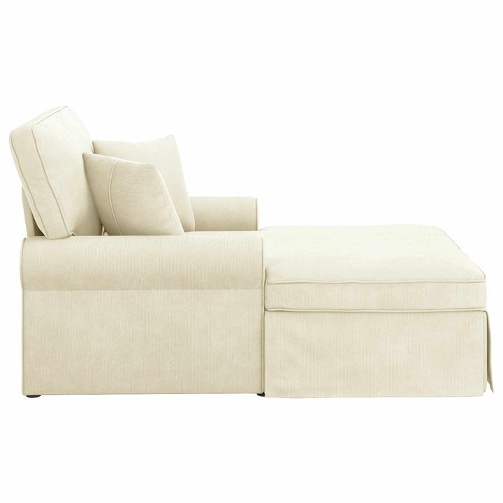 Chaise lounge med volant med pude 3 pcs Creme Velourstof