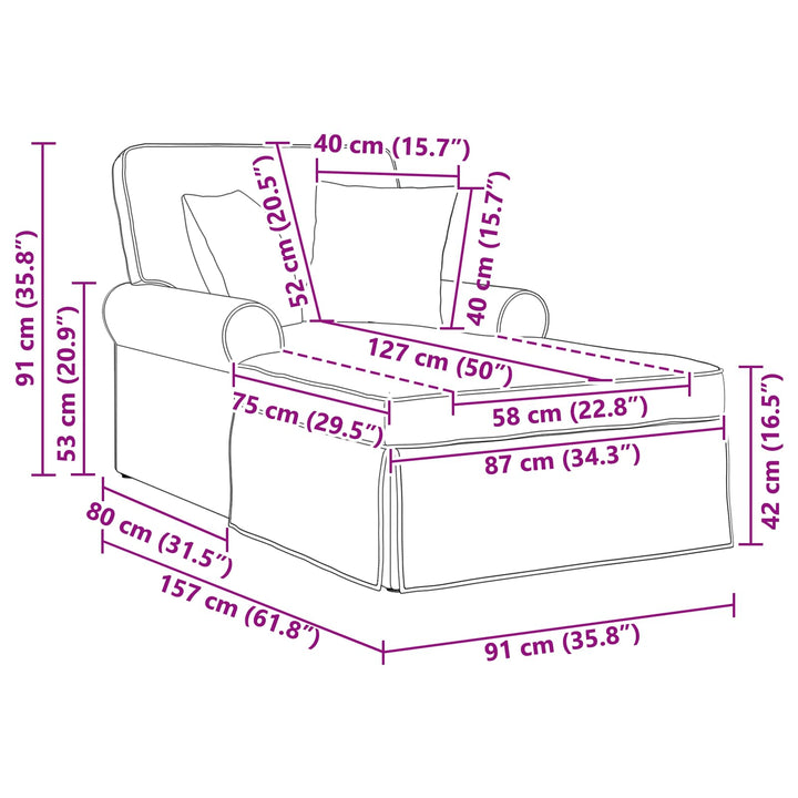 Chaise lounge med volant med pude 3 pcs Creme Velourstof