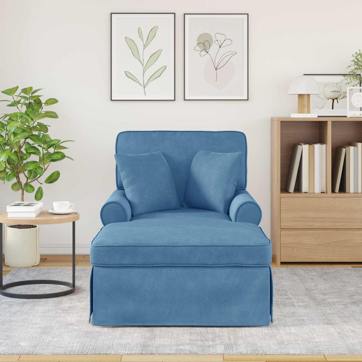 Chaise lounge med volant med pude med pude 3 pcs Blå Velourstof