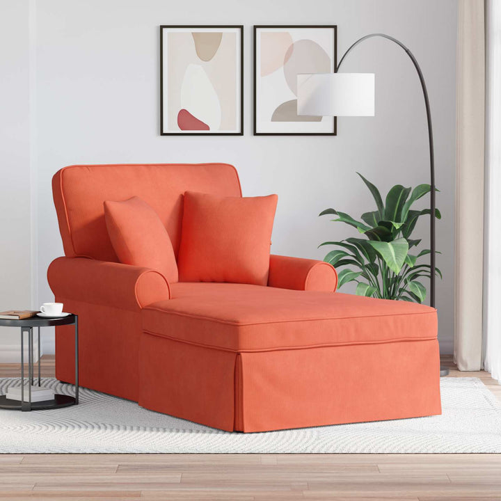 Chaise lounge med volant med pude 3 pcs Rød orange Velourstof