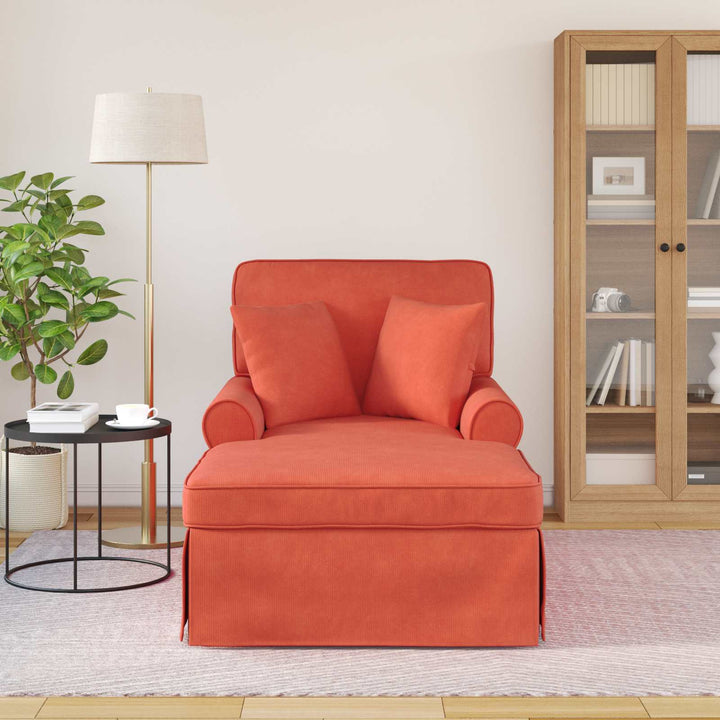Chaise lounge med volant med pude 3 pcs Rød orange Velourstof