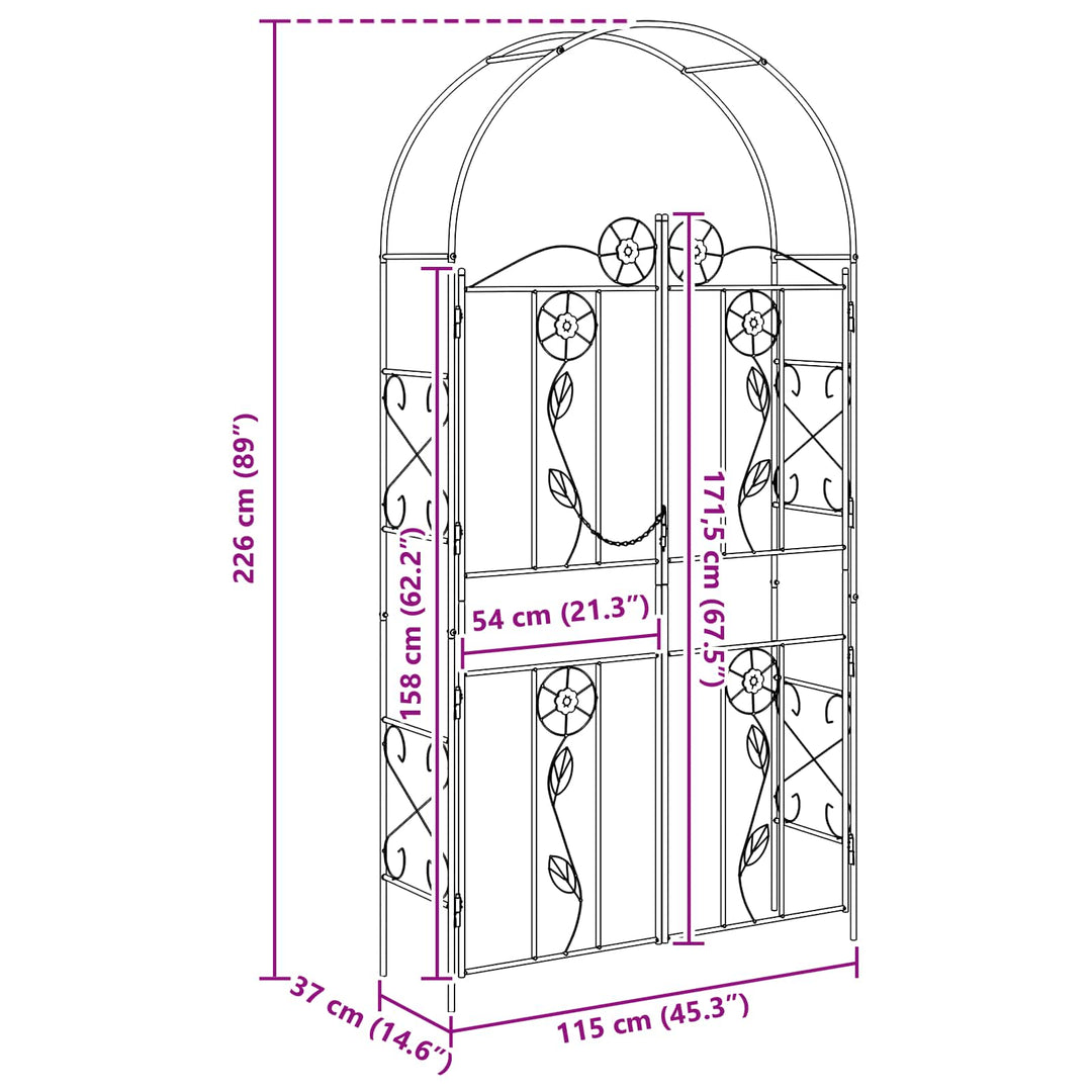 Havebue Ensfarvet Sort 115 x 37 x 226 cm