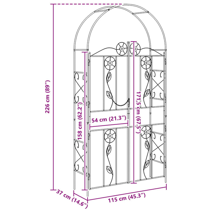 Havebue Ensfarvet Sort 115 x 37 x 226 cm