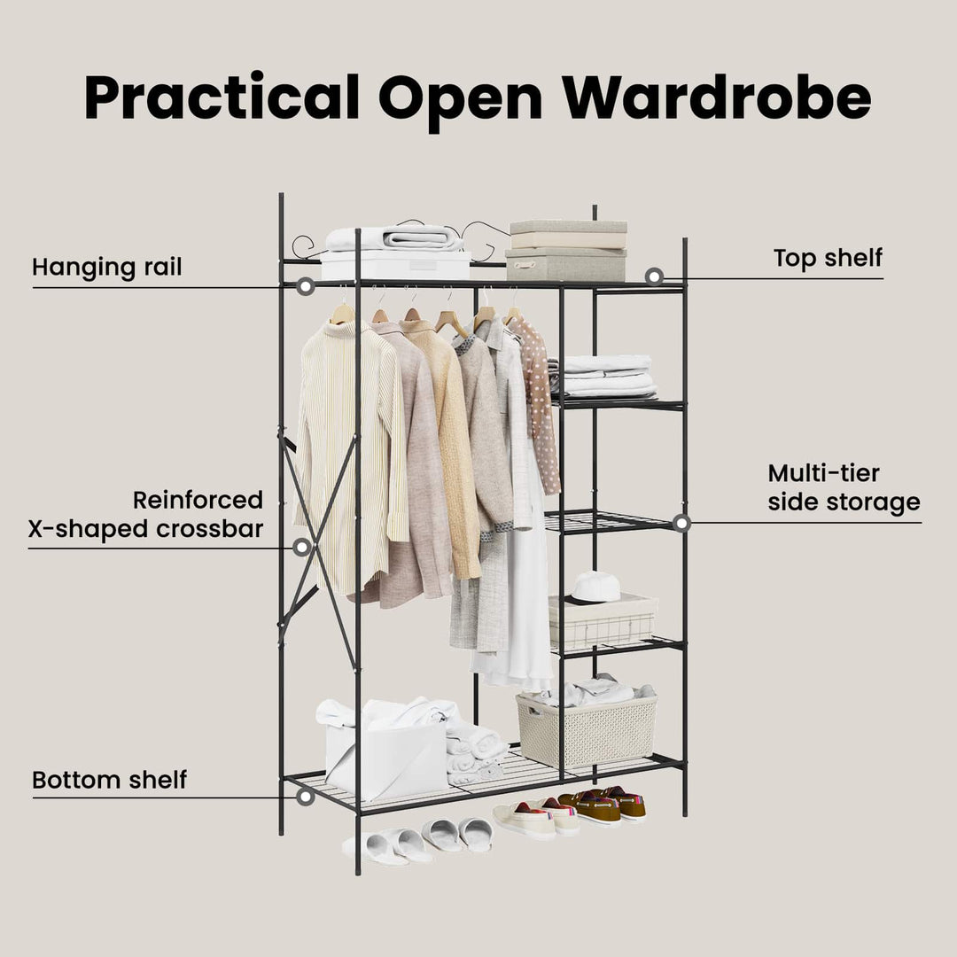 Åben Garderobe med hylde Sort 104,5 x 45 x 172 cm Stål