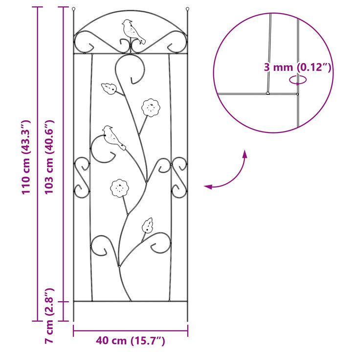 Havehegn 3 pcs Sort 110 x 40 cm Stål