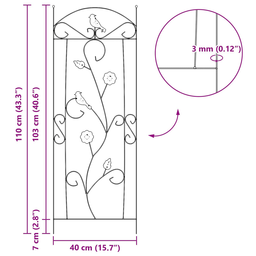 Havehegn 3 pcs Grøn 110 x 40 cm Stål
