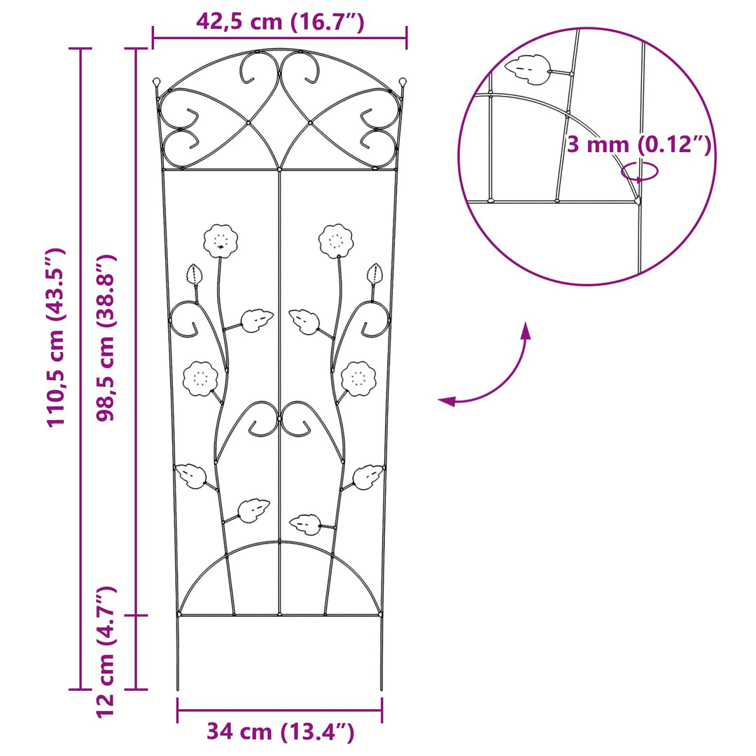 Havehegn 3 pcs Sort 110,5 x 42,5 cm Stål