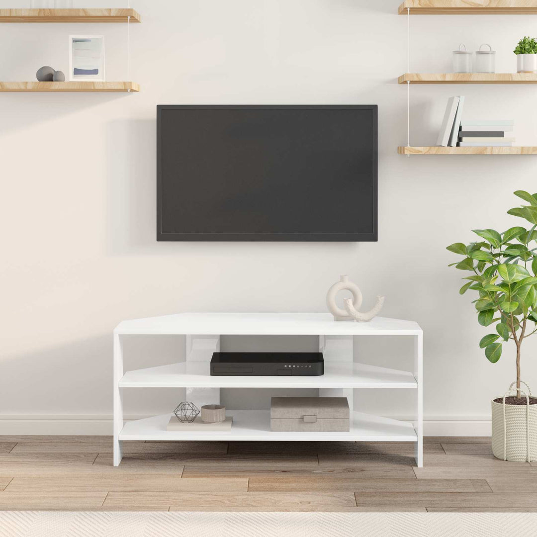 HjørneTVskab 100 x 40,5 x 45 cm Hvid højglans Konstrueret træ