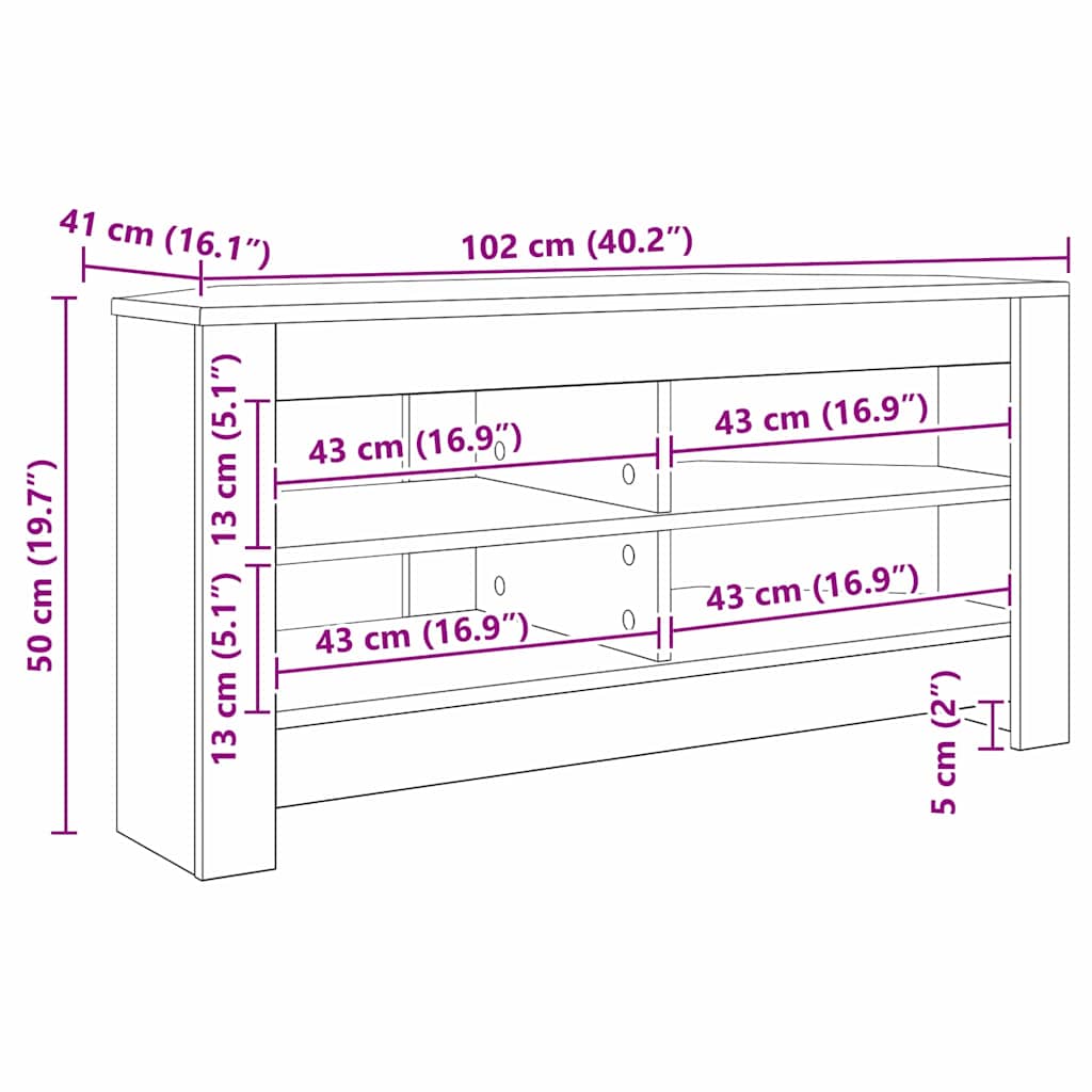 HjørneTVskab 102 x 40,5 x 45 cm Røget eg Konstrueret træ