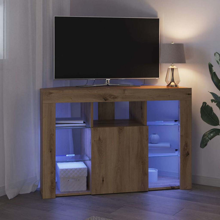 Hjørne LED TV Skab Artisan Egetræ 100x40x68cm Konstrueret træ