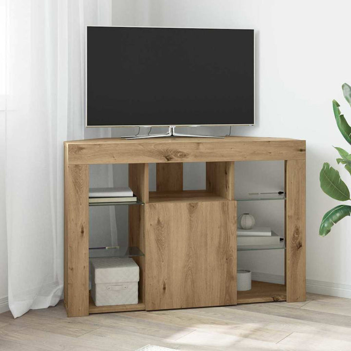 Hjørne LED TV Skab Artisan Egetræ 100x40x68cm Konstrueret træ