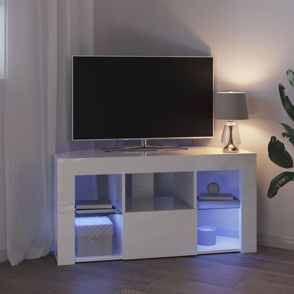 Hjørne LED TV Skab Vægmonteret Højglans Hvid 100 x 40 x 50 cm