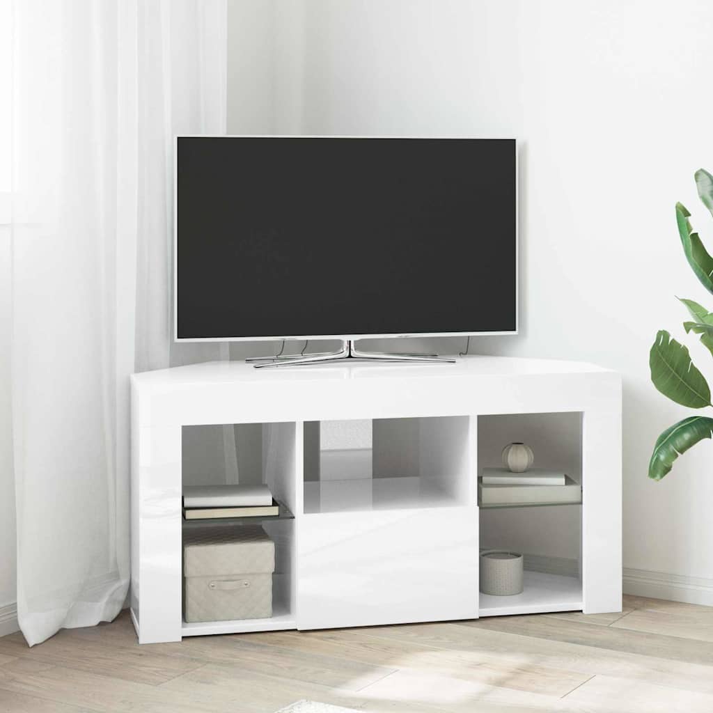 Hjørne LED TV Skab Vægmonteret Højglans Hvid 100 x 40 x 50 cm