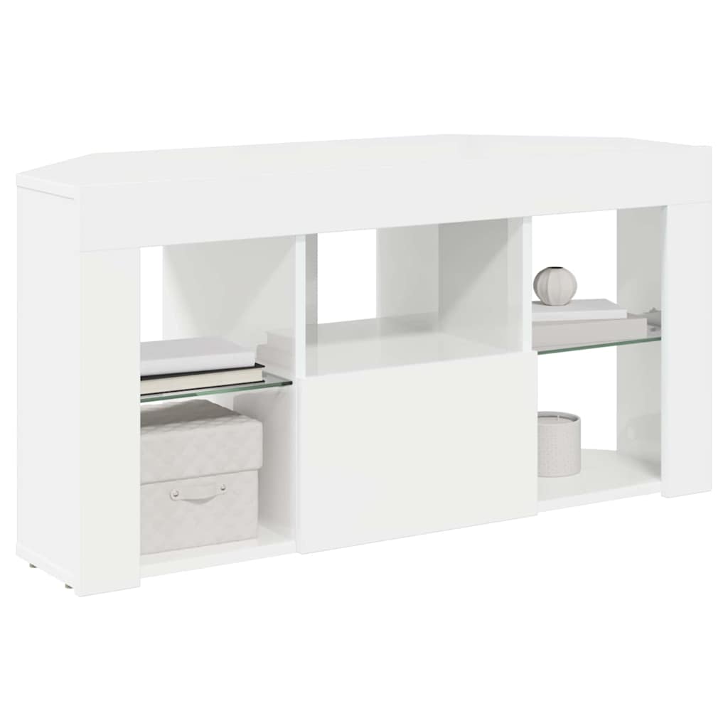 Hjørne LED TV Skab Vægmonteret Højglans Hvid 100 x 40 x 50 cm
