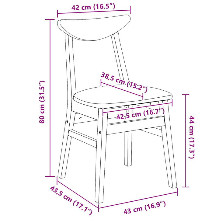Spisestole 2 pcs Naturfarvet 42 x 47,5 x 81 cm Massiv Gummitræ