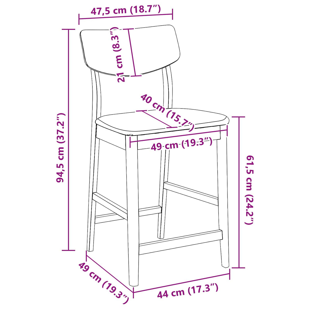 Spisestole 2 stk. Massiv Gummitræ Lys Brun 48 x 49 x 95 cm