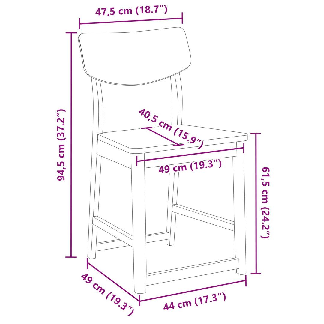 Spisestole 2 stk. Massiv Gummitræ Naturfarvet 48 x 49 x 95 cm