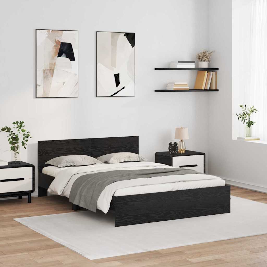 Sengestel med hovedgærde Sort eg 140 x 190 cm Konstrueret træ