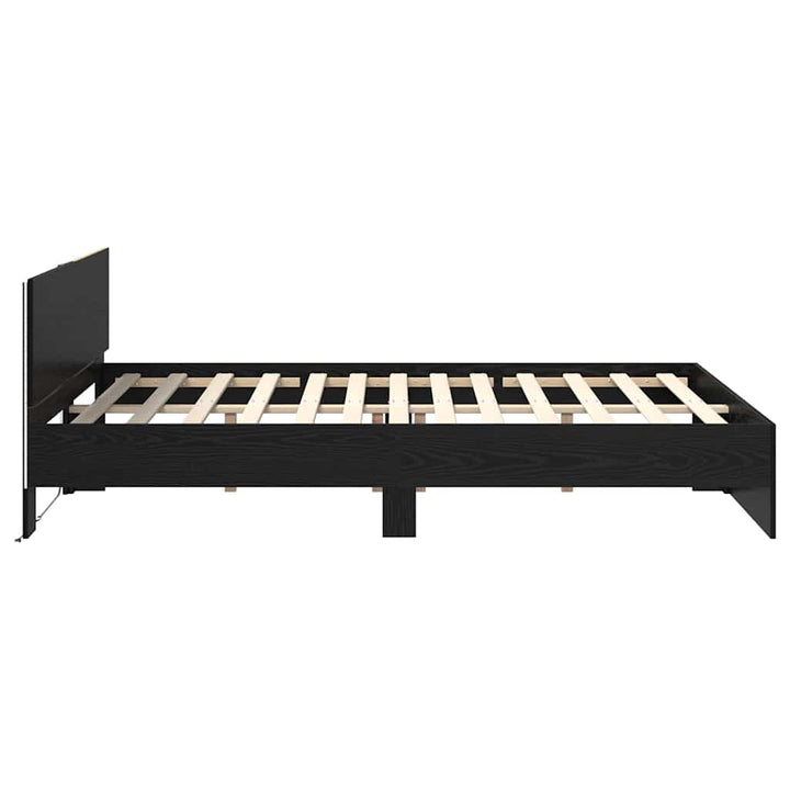 Sengestel med hovedgærde Sort eg 140 x 190 cm Konstrueret træ