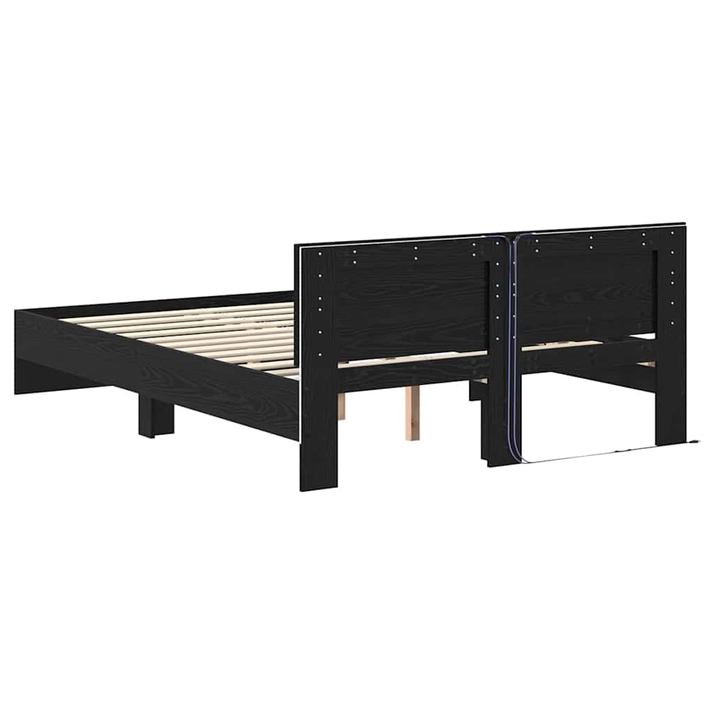 Sengestel med hovedgærde Sort eg 135 x 190 cm Konstrueret træ